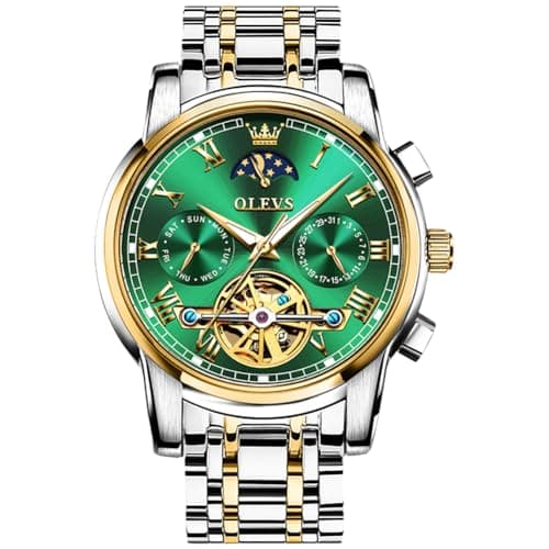 Image of OLEVS Men's Mechanical Chronograph Wristwatch Gold Silver Stainless Steel Luxury Business Automatic Watch 30M Waterproof Multi Functional Luminous Watches Gift for Men