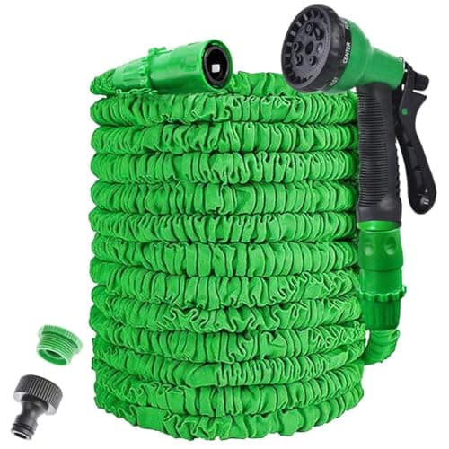 Image of Expandable Garden Hose, Flexible Hose Pipe with 8 Function Spray Nozzle, Hosepipes for Garden, 3 Times Stretch Small Magic Water Hose Short Hosepipe with 3/4", 1/2" Fittings (25ft, Green)