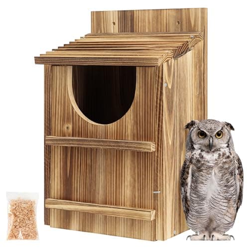 Image of UUMENHA Owl House,Carbonized Cedar Large Owl Bird Box with Shavings,Owl Boxes for Outside 14.5×9×7.5 inches,Owl Nesting Box for Wildlife Lovers,Easy Assembly Required