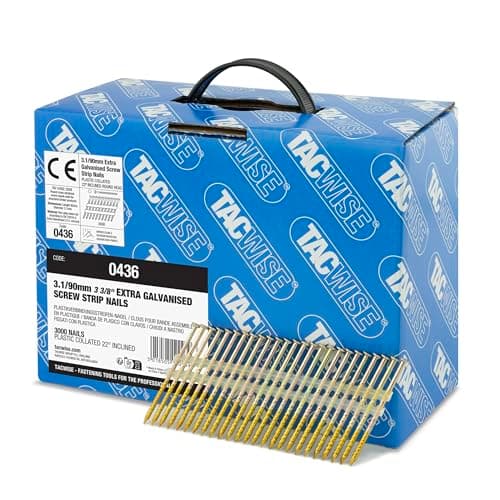 Image of Tacwise 0436 Extra Galvanised Framing Nails 3.1 / 90 mm, Round Head, Screw Shank, 22° Inclined, Plastic Collated, Pack of 3000