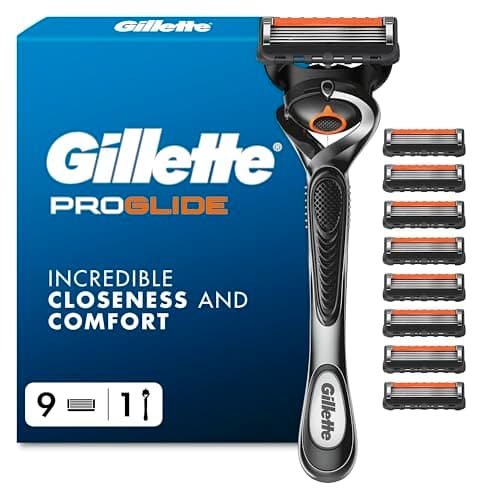 Image of Gillette ProGlide Razor for Men, 1 Handle, 9 Razor Blade Refills, Designed for a Close Shave, with Lubrastrip