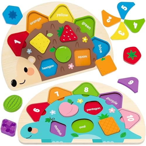Image of Melofaver Montessori Toys for 1 Year Old, Wooden Puzzle Educational Toys for 1-2 Year Olds, Baby Shape Sorter & Color Match Toddler Puzzles, Learning Toys Christmas Birthday Gifts for Girls Boys