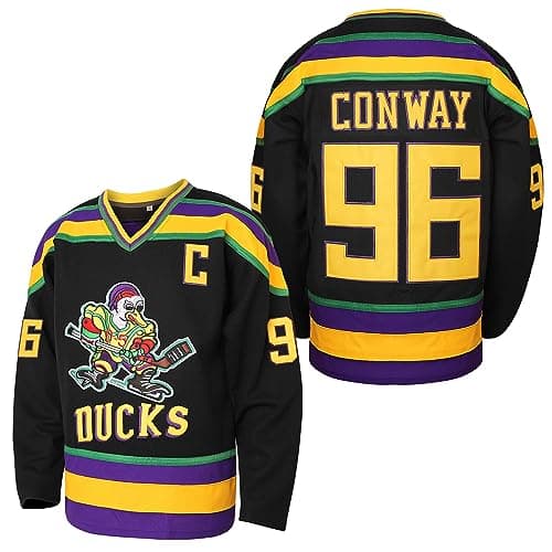 Image of Mighty Ducks Jersey #96 Charlie Conway #99 Adam Banks #33 Greg Goldberg #66 Gordon Bombay Movie Hockey Jersey White Green, 96 Charlie Conway Black, S
