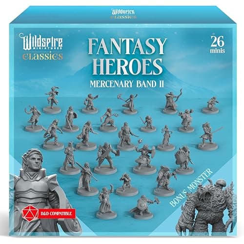 Image of Wildspire Classic Heroes - Mercenary Band II - 26 Paintable Characters for DND Miniatures Bulk I 28mm Dungeons Dragons D&D Miniatures I DND Minis D&D Figures Dragons Figures Pathfinder Compatible