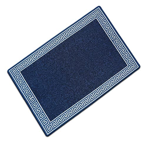 Image of Door Mats Indoor Non Slip Mat Carpet Runners for Hallways Geometrical Border Low Profile Washable Runner Rug for Kitchen, Front Door Hall Hallways Living Room (66 x 110 cm, Blue Cream)