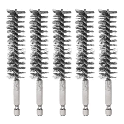 Image of sourcing map 5Pcs Bore Brush Stainless Steel 20mm Dia Cleaning Twisted Wire Brush Tube Pipe Cleaner with Handle 1/4 Inch Hex Shank for Tubes, Ports, Bearings