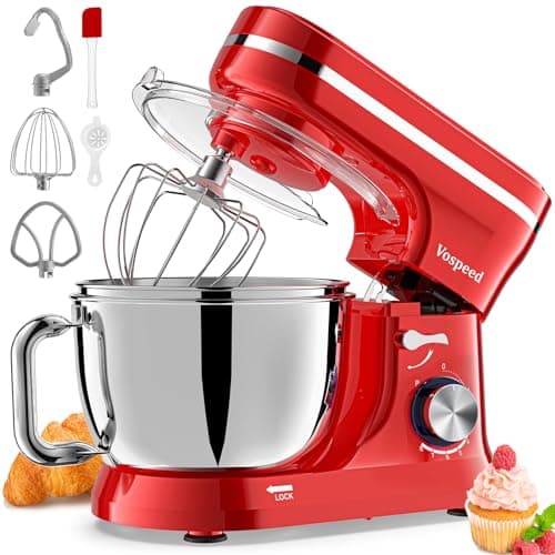 Image of Vospeed Stand Mixer, 4.5L+5L Bowls 8-speed 1000W Tilt-Head Food Mixer, Kitchen Electric Mixer with Dough Hook, Whisk, Beater, Splash Guard (Red)