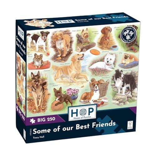 Image of The House of Puzzles Some of our Best Friends BIG 250 Puzzle | Dog Jigsaw with Uniquely Shaped Extra Large Pieces | Animal Themed Jigsaws for Adults with Art Illustrated by Tracy Hall | Puzzling Gifts