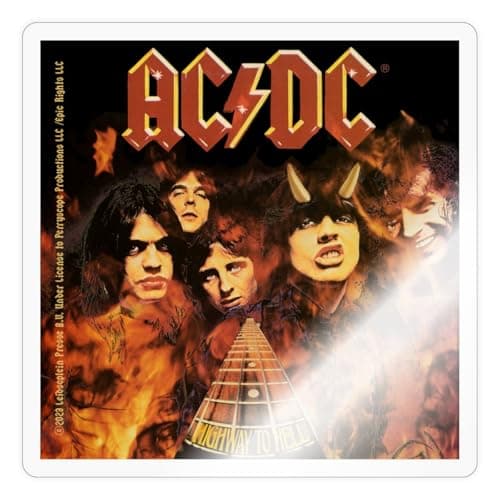 Image of Spreadshirt AC/DC Highway to Hell with Logo and Band Sticker Size S (10 x 10 cm), 10 x 10 cm, Transparent Glossy
