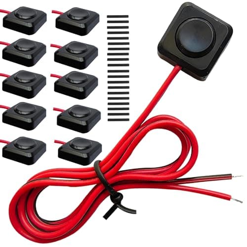 Image of 10PCS Momentary Push Button Switch 12v with 13.5 Inch Prewired, Mini Surface Mount Momentary Pushbutton Switches, Double-Sided Tape No Drilling Required.