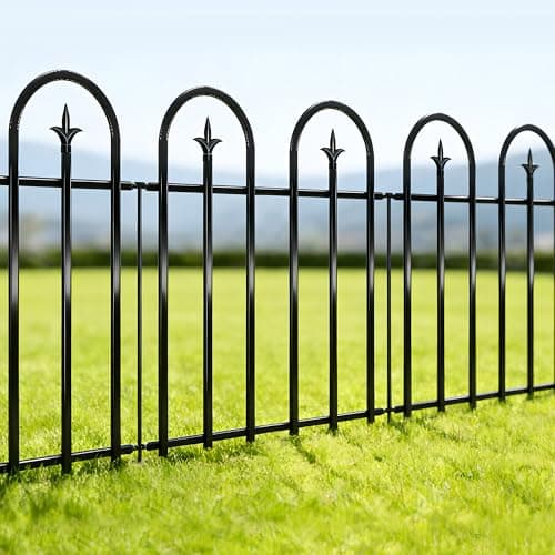 Image of ARIFARO Metal Garden Fence 61cm H x 56cm W (5 Panels, Total 2.8m), Decorative Garden Fencing, No Digging Animal Barrier for Flower Bed, Yard, Patio, Rustproof Garden Edging, Black