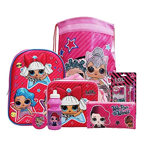 Image of simpahome L.O.L Surprise 7PC Back to School Bundle - inc 3D Backpack, Drawstring Sports Bag, 3D Insulated Lunch Bag, Water Bottle, Coin Pouch, Pencil Case & Stationery Set.