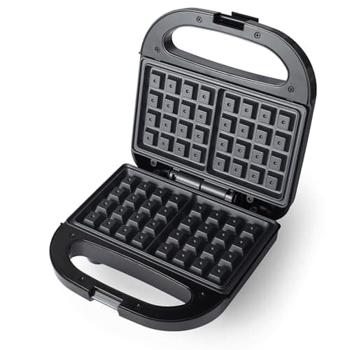 Image of Progress EK5852P Double Waffle Maker – Electric Dessert Maker, Non-Stick Cooking Plates, Belgian/American Waffle Iron, Automatic Temperature Control, Carry Handle, Power/Ready Indicator Lights, 750W