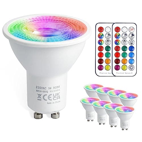 Image of VARICART GU10 Colour Changing LED Bulbs, 5W Dimmable Spot Light Bulb, 12 Colour RGB + Warm White 3000K, 5 Modes, Built-in Memory with Remote, 35W~50W Equiv. for Everyday & Mood Lighting (8 Pack)