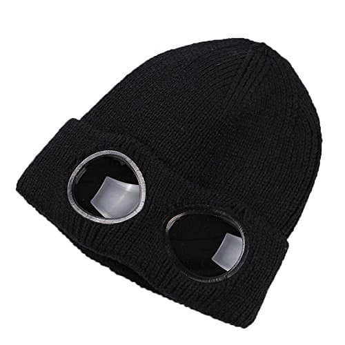 Image of MansWill Unisex Wool Knitted Goggles Beanie, Warm Winter Stylish Hat Autumn Outdoor Sports Cap Fashion Womens Indoor Leisure Heat Keeper Ear Snow Cold Protector