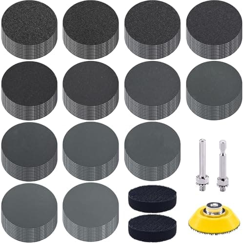 Image of SIQUK 130 Pcs Sanding Discs 50mm Hook and Loop Wet/Dry Sanding Pads 2 Inch Silicon Carbide Flocking Sandpaper for Car Metal Mirror Jewelry Polishing