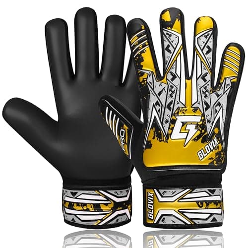 Image of GLOVIX Kids Goalkeeper Gloves for Boys & Girls–Junior Football Goalie Gloves with Super Grip Latex Palm, Breathable Mesh & Secure Wrist Strap–Youth Soccer Gloves for Training & Matches (Golden, 4)