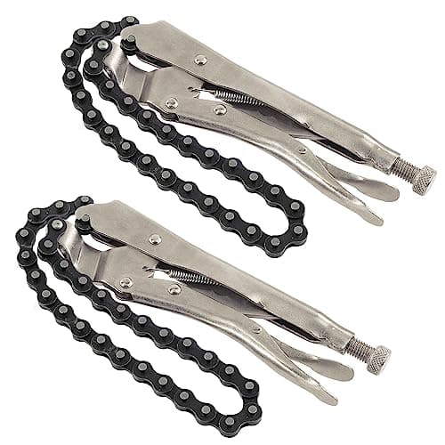 Image of Glarks 2Pcs 9" Locking Chain Clamp With 20" Chain, Heavy-Duty Vise Wrench With Steel Jaw and Quick Release Trigger, Easy Locking for Any Shaped Objects