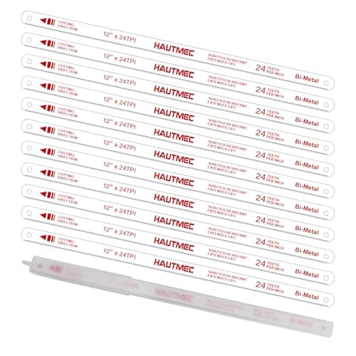 Image of HAUTMEC 300mm Hacksaw Blades 24 TPI – 10 Pack 12" Bi-Metal Replacement Blades with High-Speed Steel Teeth and Spring Steel Body, Professional Grade, Fits Most Hacksaw Frames, HT0017