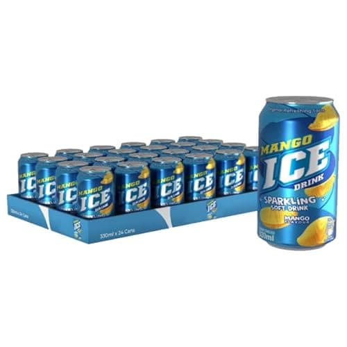 Image of ICE Mango Sparkling Soft Drink Cans, Mango Flavour Carbonated Beverage, Multipack of 24 x 330ml Cans, Fizzy Soft Drink for Home, Parties, Events and Everyday Refreshment- By MegaAisle