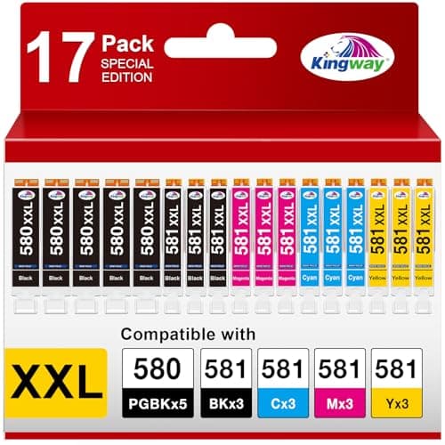 Image of KINGWAY 580XXL 581XXL Ink Cartridges 17-Pack, Replacement for Canon 580 & 581 Ink Cartridges, Compatible with Pixma TS705 TR8550 TR7550 TS8350 TS8351 TS6350 TS6250 TS6251 TS6150 TS6151 TS8352 TS9550