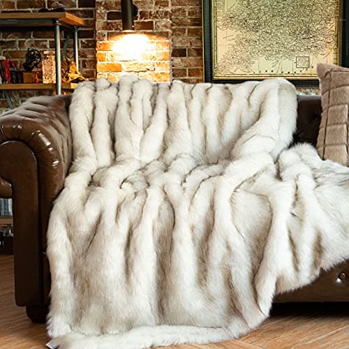 Image of BATTILO HOME Faux Fur Throw Blanket Large White 150x200cm Luxury Fuzzy Warm Cozy Fluffy Fur Blanket for Bed, Sofa, Couch Home Decor