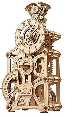 Image of UGEARS Engine Clock 3D Wooden Puzzles for Adults - 3D Puzzle Wooden Model Kits for Adults to Build - Mechanical Clock Kit, 3D Puzzles Adult, Hobby Gift for Christmas, Brain Teaser Set