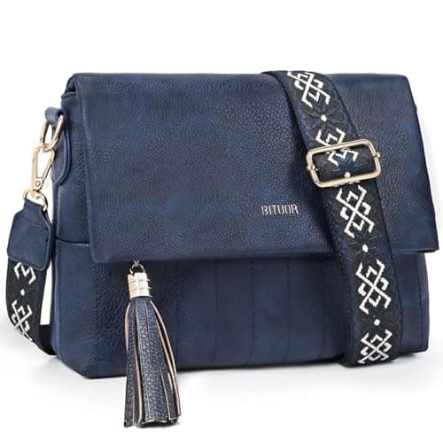 Image of BITUOR Women's Cross Body Bags, Crossbody Bags for Women With Flap Lock Closure Fashion Tassel Decoration Zipper Shoulder Handbags With Adjustable Wide Strap Navy Blue