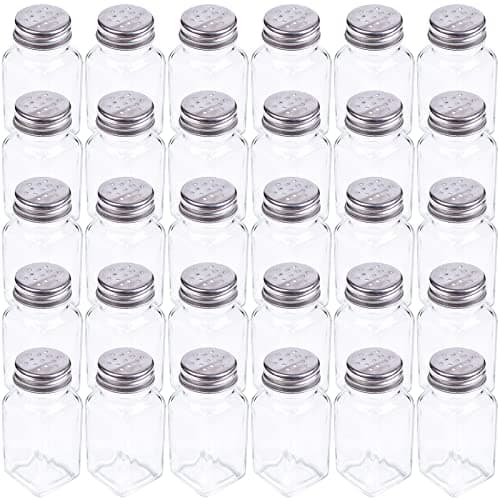 Image of Tebery 30 Pack Glass Salt and Pepper Shaker Set with Stainless Steel Mushroom Top, 2.7oz Spice Bottle for Kitchen, Restaurants and Catering, Classic Design