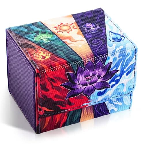 Image of UAONO Card Deck Box for MTG, Trading Cards Storage Box Holds 120+ Sleeved Commander Deck, PU Leather Card Box Suits TCG Magic with 2 Dividers (Black, Lotus)