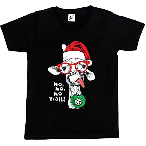 Image of Fancy A Snuggle Ho Ho Ho Y'all! Funny Christmas Giraffe with Bauble Kids Boys/Girls T-Shirt Black 9-11 Year Old