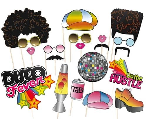 Image of Licidecopai 20 PCS Multi-colored Paper Disco, Retro Photo Booth Props for Disco Fever, 70s Birthday Party Decorations