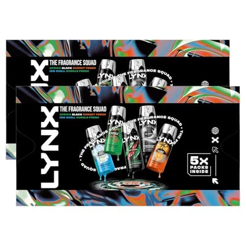 Image of Lynx The Fragrance Squad Gift Set for Men Body Spray Deodorants, 2 Pack -Iconic Scents Including Africa, Black, Ice Chill, Jungle Fresh & Sunset - Long-Lasting Odour Protection