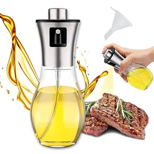 Image of : GaoBangM 200ml Oil Sprayer Bottle,Vinegar Sprayer Dispenser,Dressing Spray Grilling Olive Oil Glass Bottle & 304 stainless steel, for Kitchen Cooking Salad Bread Baking BBQ (Oval)