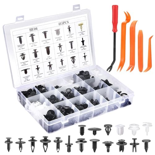 Image of 415Pcs Car Retainer Clips & Fasteners Kit – 18 Universal Sizes Nylon Bumper, Fender Rivets, Door Panel Clips, and Plastic Rivets with 10 Cable Ties and Removal Tool for Toyota, Ford, Honda, Chevy