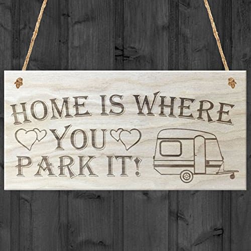 Image of Red Ocean Home Is Where You Park It Caravan Love Hearts Wooden Hanging Plaque Gift Sign