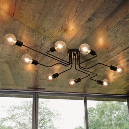 Image of OYIPRO Ceiling Light Fitting, 8-Light Chandelier Lamp, Creative Ceiling Lighting Fixture, E27 Base Black for Dining Room Kitchen Bedroom…