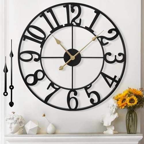 Image of Mee 2ou Wall Clock For Living Room - 40CM Silent Non-Ticking Metal Wall Clocks Battery Operated, Vintage Decorative Modern Wall Clock For Bedroom, Kitchen, Office, Farmhouse Decor