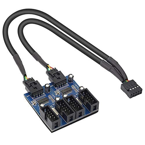 Image of XMSJSIY Motherboard USB 9 Pin Header Hub Male 1 to 2/4 Female USB 2.0 Splitter Extension Cable, USB 9-pin Internal Cable 9 pin Connector Adapter for Port Multiplier (35cm)