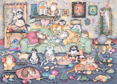 Image of Ravensburger Crazy Cats Vintage No.16 Christmas Crackers 1000 Piece Jigsaw Puzzles for Adults and Kids Age 12 Years Up
