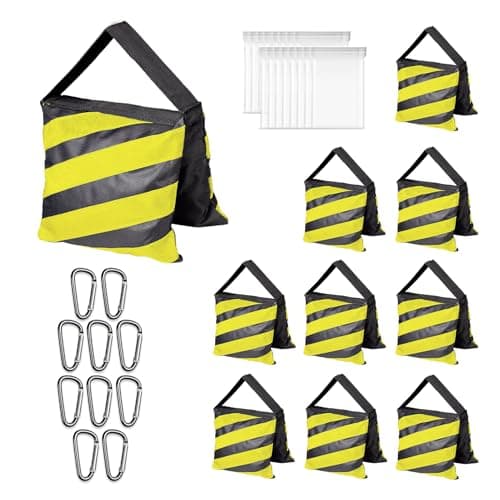 Image of EMART Heavy Duty Sandbags - Weight Bag Heavy Duty Saddlebags Sand Bag for Photography, Backdrop Stand, Light Stand, Tripod, Photo Video Studio, Canopy, Patio, Tent -10 Pack,Yellow & Black