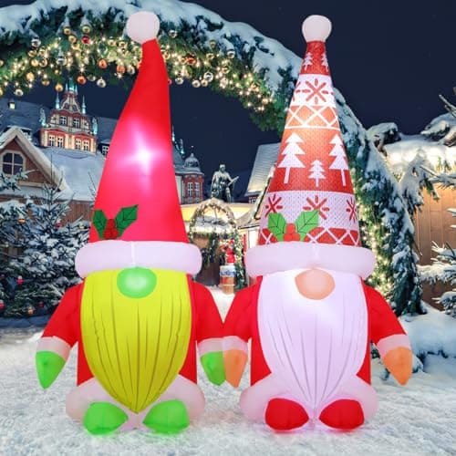Image of COMIN 5.2FT Christmas Inflatables Outdoor Decorations Gnome Brothers,Blow Up Gnome Inflatable Built-in LED Lights for Christmas Party Indoor Yard Lawn Garden Patio Decor