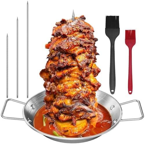 Image of Vertical Kebab Skewer Stand, Stainless Steel BBQ Kebab Plate and Skewer with 3 Different Sizes Replacement Spikes for Steak, Chicken, Fish, Turkey Kebab