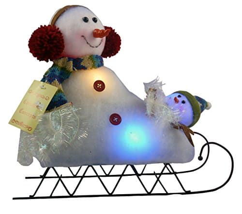 Image of Christmas Concepts® 32cm Snowman on Sleigh Christmas Decorations with Cololur Changing LED Lights