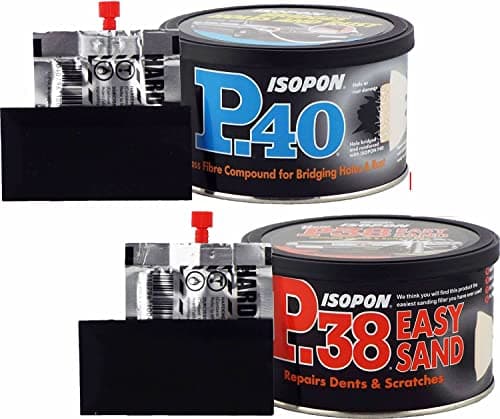 Image of U-POL David's Isopon P38 Multi-Purpose Easy Sand Polyester Body Filler & Davids Isopon P40 Glass Fibre Repair Paste 2K Polyester Bridging 2x 250ml Pack