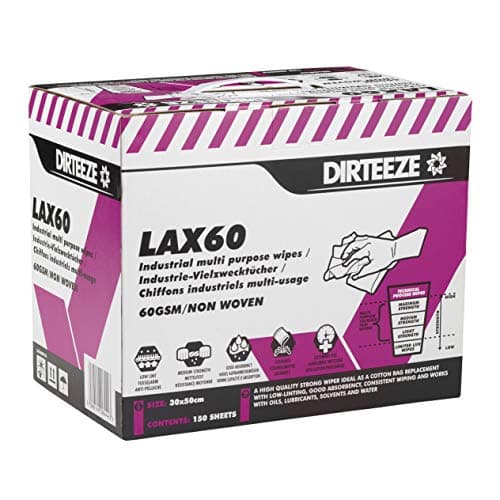Image of Dirteeze LAX60B150 Industrial Multi Purpose, Low Lint Wipes, White, 150 sheets per box