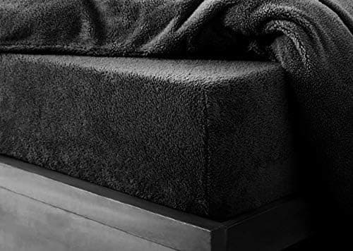 Image of Bella Nights Teddy Fitted Sheet – Extra Deep 30cm Bed Sheet – Soft Cosy & Warm Teddy Bear Fleece Fitted Sheet – Winter Bedding – Snug Fit Mattress Cover (Black, Double)