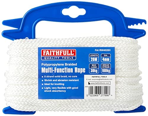 Image of Faithfull FAIRW4020H White Braided Poly Rope 4mm Dia x 20M 30kg Max Load, Breaking Strain 100kg
