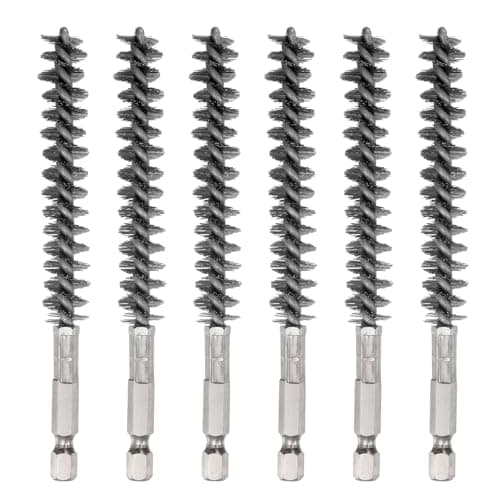 Image of sourcing map 6Pcs 304 Stainless Steel Bore Brush 12mm Dia 4.5" Long Cleaning Twisted Wire Brush with Handle 1/4" Hex Shank for Tubes Ports Bearings, Silver