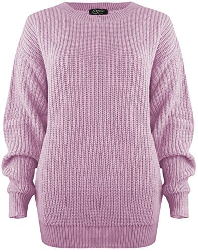 Image of SA Fashions® Oversized New Ladies Womens Chunky Baggy Jumper Knitted Sweater Thick Top S-XL 8-18 (S/M (8-10), Baby Pink)